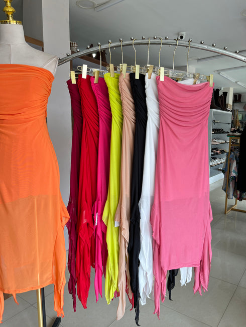 Mesh Tube Slit Dresses